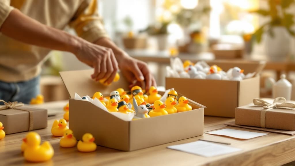 Colorful themed rubber ducks arranged by collection